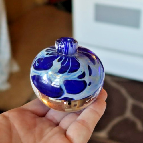 Vintage Art Glass 2.5" Signed Vase Form Paperweight T.J. Bristow Studio Cobalt