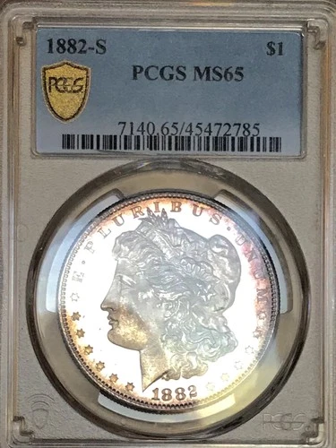 1882 S MORGAN DOLLAR PCGS MS 65! LOOKS PROOF LIKE! NICE LIGHT TONING! NR #K2912
