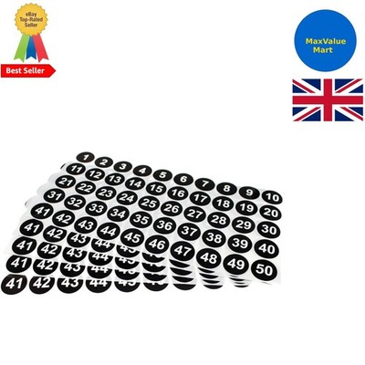 Easy Peel 25 mm runde schwarze Zahlenaufkleber - 250 selbstklebende Vinyl-Etiketten 1-50