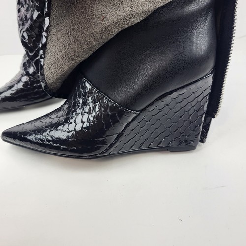 Steve Madden Paley Snake Embossed knee high Boot Pointed Toe Women Black Size 6M - Picture 7 of 16