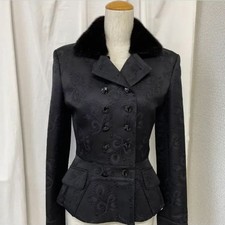Christian Dior Galliano Wool Silk Mink Jacquard Peplum Jacket Pre-Owned