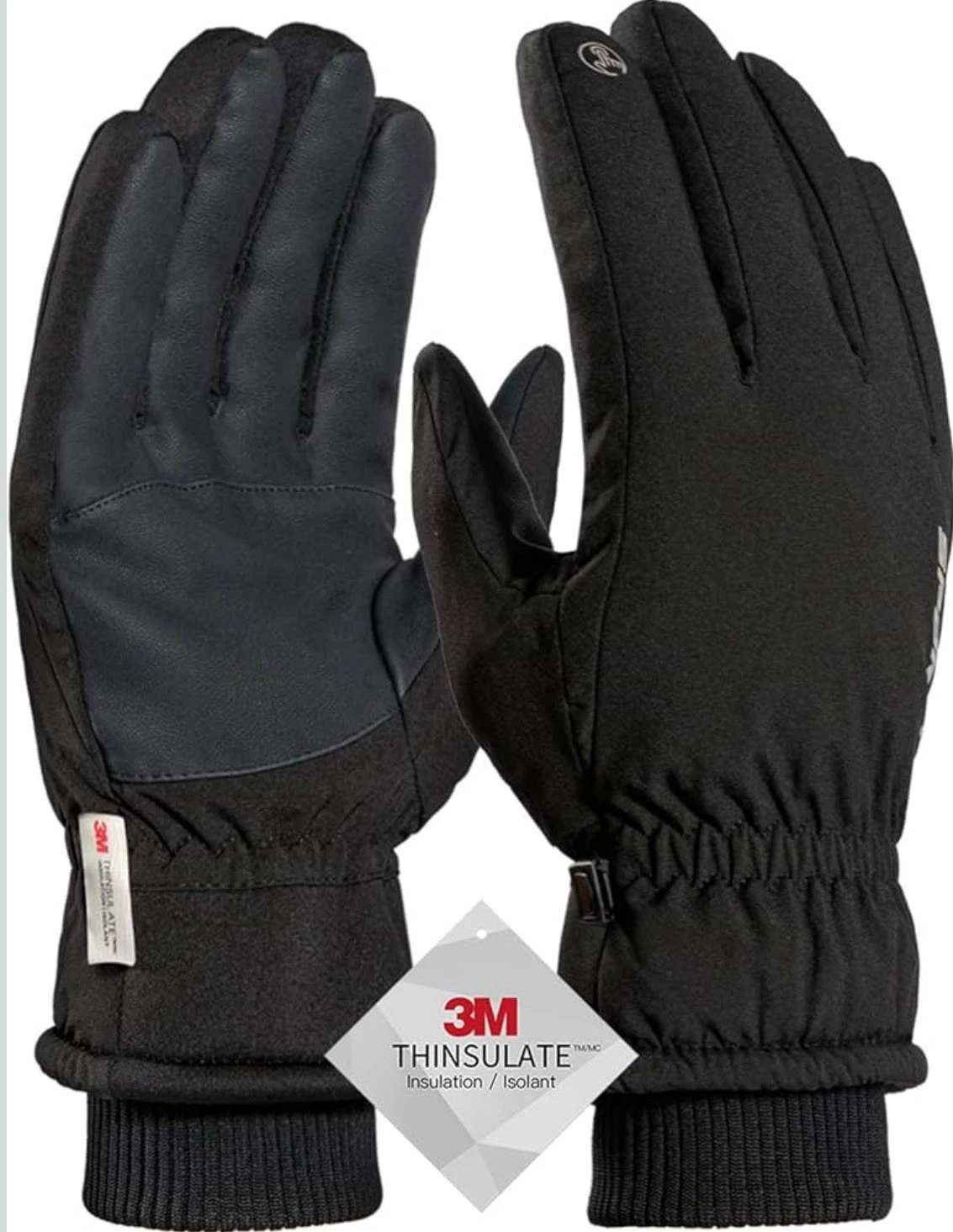 NEW Winter Gloves Men Warm 3M Thinsulate Windproof Waterproof Large Solid Black
