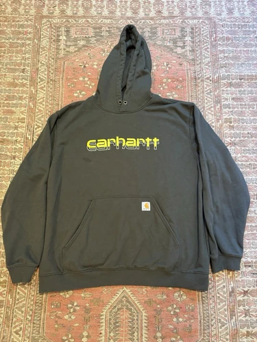 Carhartt Mens Rain Defender Pullover Green Hoodie Size 2XL Loose Fit