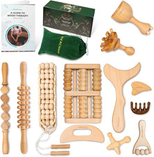12-In-1 Wood Therapy Massage Tools Kit - Lymphatic Drainage Massager for Stomach