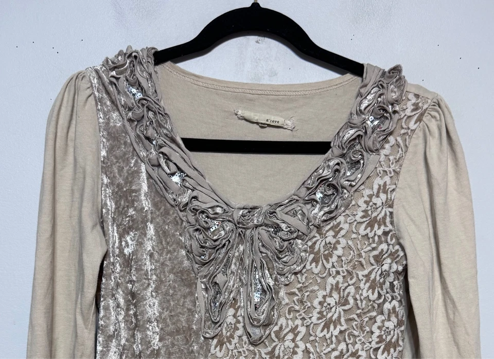 Túnica de encaje de terciopelo A'Reve Whimsigoth grande indie hada grunge granola niña terrosa Foto 3 de 4