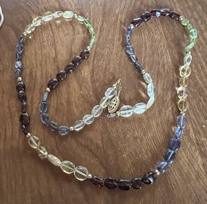 Vintage 14k GF Necklace Genuine Peridot Citrine Topaz Garnet Amethyst 20 In