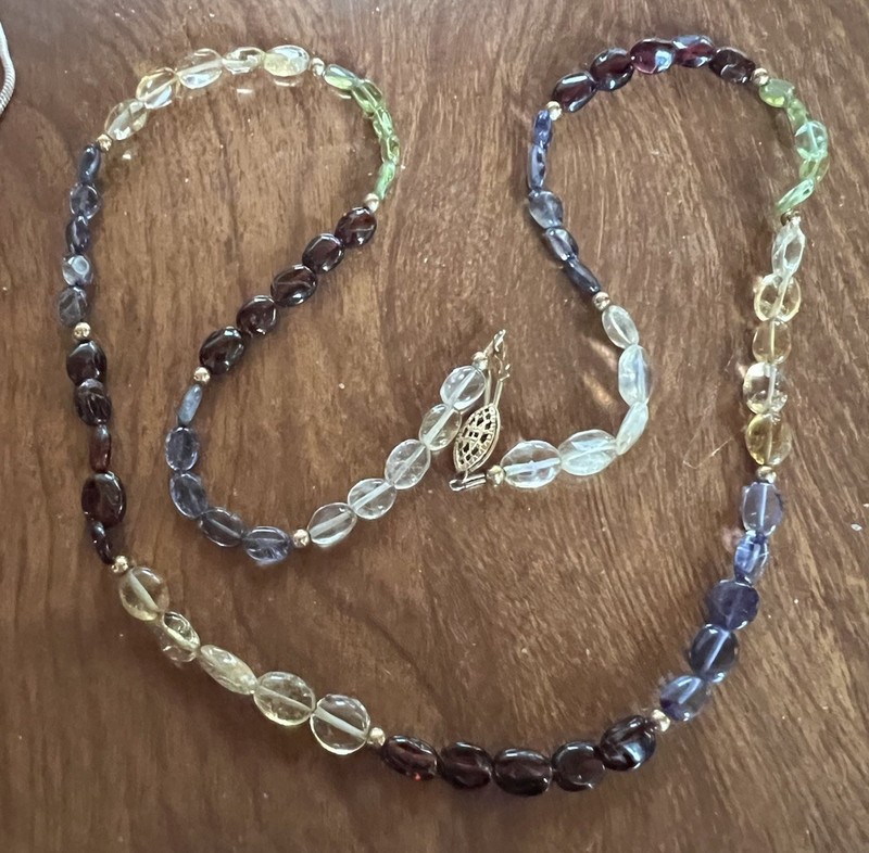 Vintage 14k GF Necklace Genuine Peridot Citrine Topaz Garnet Amethyst 20 In