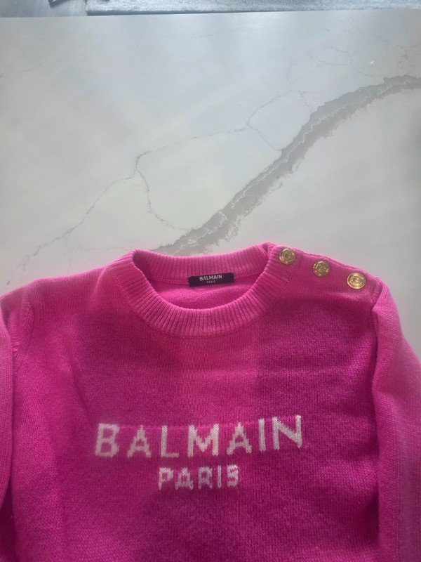 Girls jumper sweater pink  size 10 girls or 0 women's Balmain wool gold buttons