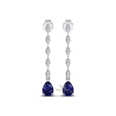 Lab Grown Diamant Ohrhänger Ohrringe Birne blauer Saphir 14K Weißgold