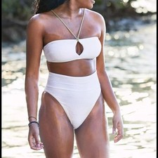 NWT Aerie high cut cheeky white XLribbed texture bikini bottoms swim bathingsuit
