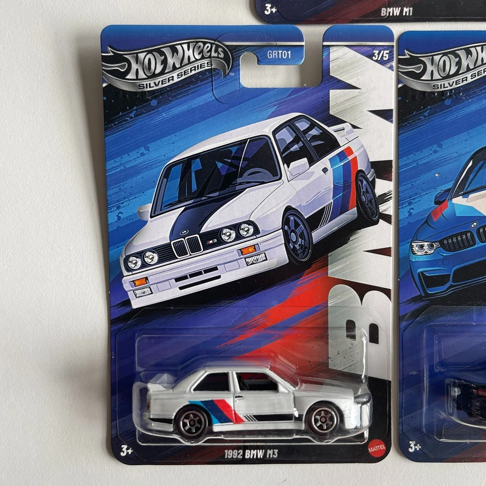 Hot Wheels Silver BMW Celebration Set 5 Cars 1M M2 M3 M4 M5 E30 F87 E30 F82 E39 - Image 4 of 4