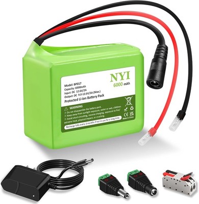 6000mAh 12V DC Rechargeable Lithium ion Battery Pack 6Ah with Charger