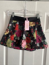 Ted Baker Youth Girls 7 Black Floral A Line Skirt NEW