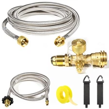 Extend a Stay RV Propane Kit, Propane Brass Tee 4 Port with 12 FT and 5 FT St