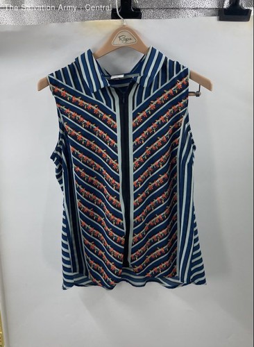 Cabi Damen mehrfarbig gestreift ärmellos Kragen Bluse Top Größe Medium