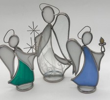 VINTAGE ART STAINED GLASS SELF STANDING ANGELS