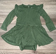 KYTE Baby Green Long Sleeve Twirl Bodysuit Dress Romper Size 3-6 Months