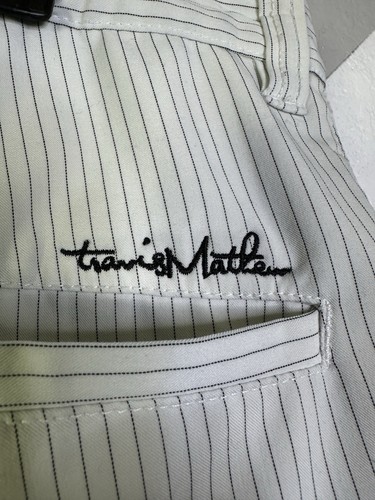 Travis Mathew Little Marsh Performance Shorts Size 36 Off White Black Stripes - Picture 10 of 11