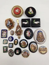 Micro Mosaic Antique LOT Birds Dog Flowers Egyptian Revival Italy 21 PIECE