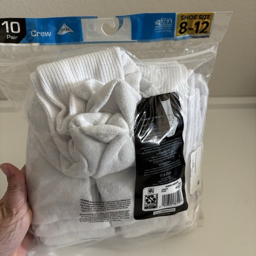Athletic Works Women's Crew Socks 10 PAIRS Shoe Size 8-12 Cushioned WHITE - Picture 2 of 2