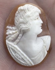 Antique Victorian Agate Cameo Classical Lady Profile Hand Carved 1”