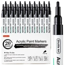 Shuttle Art Acrylic Markers 20-Piece Set Black Water-Based Fine Point Waterproof