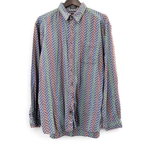 Neiman Marcus Mens Large Button Down Shirt Multi Herringbone Stripe Made in USA