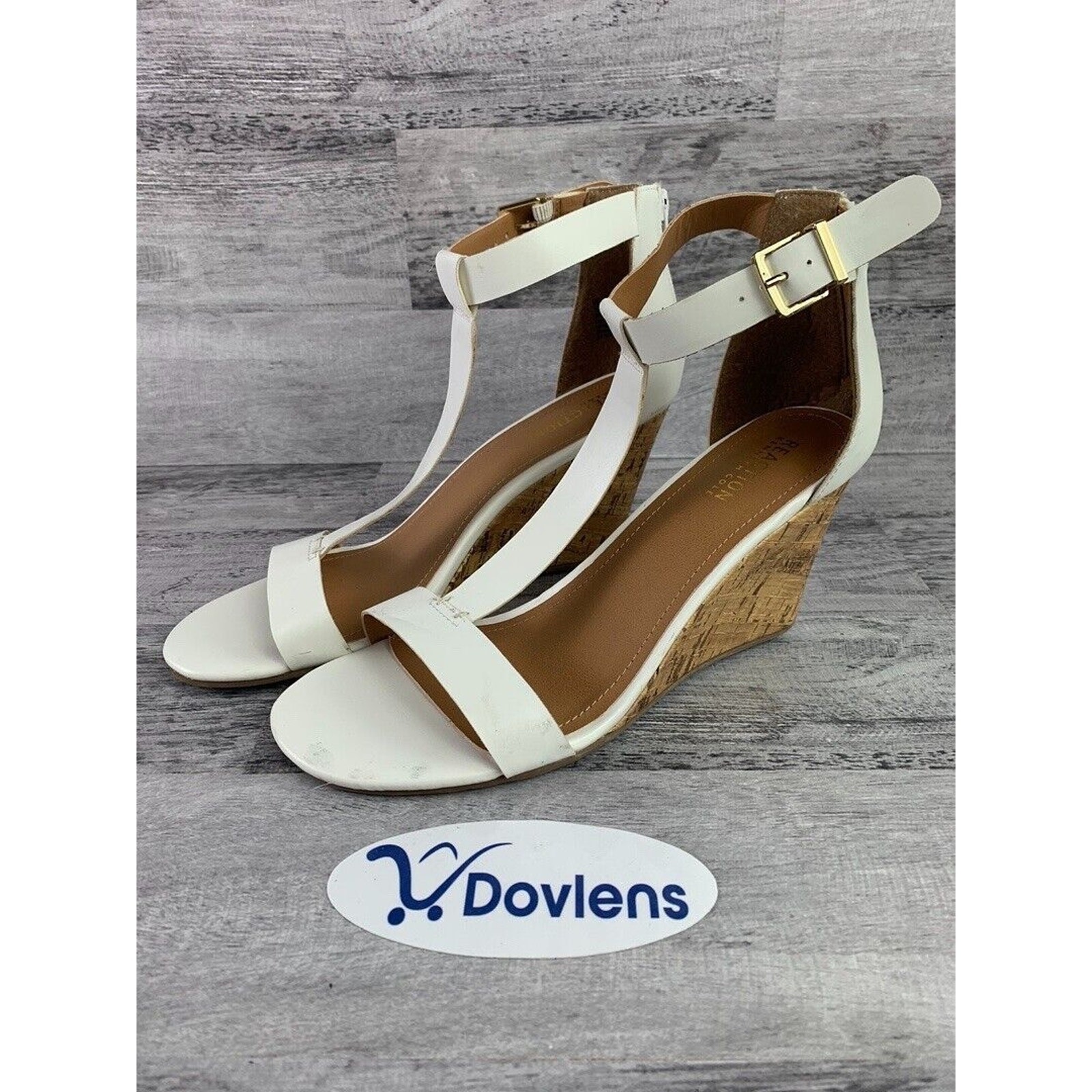 Kenneth Cole Reaction White Cork Wedge Sandals With Ankle Strap Womens Size 10M