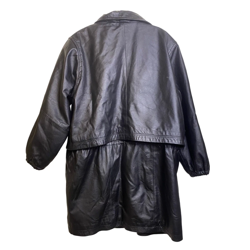 Vintage Venezia Vitale Leather Trench Coat Womens 3XL Full Zip Draw String Black - Image 3 of 4