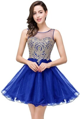Short Tulle Dress with Gold Applique for Homecoming Prom Birthday Dama Party | eBay Short Tulle Dress with Gold Applique for Homecoming Prom Birthday Dama Party | eBay