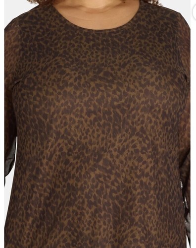 Terra & Sky Womens Size 4X Scoop Neck Mesh Top Leopard Brown NWT - Picture 2 of 15