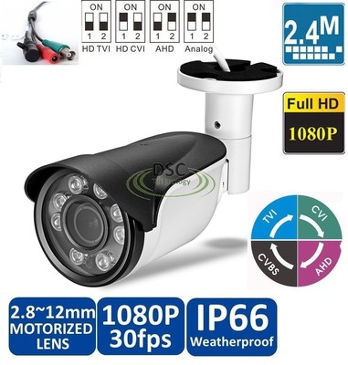 HD-TVI 2.4MP MOTORIZED Zoom Auto Focus Bullet Camera 2.8-12mm lens BNC