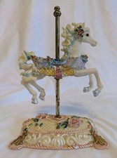 Vintage 6.5" Resin Carousel Horse Floral Pink/White/Yellow Pastel Brass Pole