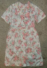 Vintage 1960’s 70's Pink Floral Mod Midi Mini GoGo Dress Belt Waist Retro M/L