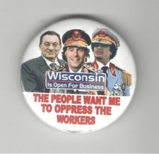 Anti Scott Walker 2011 LABOR UNION pin Wisconsin FASCIST DICTATOR Noriega Chavez