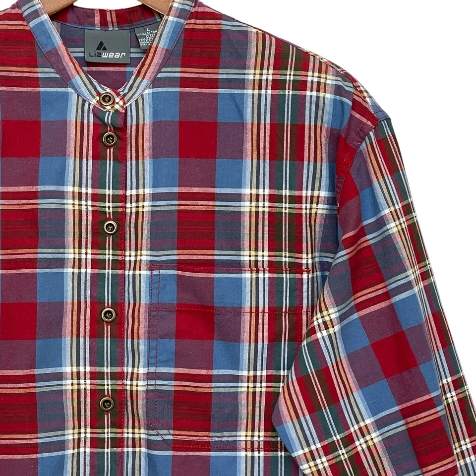 Lizwear Womens Button Up Top Size L Red Plaid 100% Cotton Long Sleeve Western - Image 4 of 4