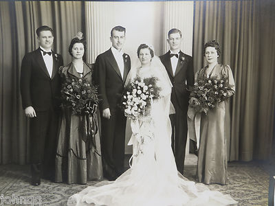 Vintage 1940's Wedding Photo 8x10 Bride, Groom, and Wedding Party