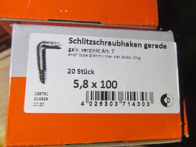 20 Stück Dresselhaus Schraubhaken 5,8x100mm Haken L-Haken verzinkt  / H2Breg4