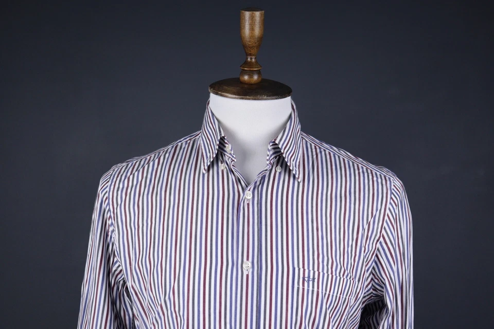 Men Paul & Shark Yachting Blue Stripe Cotton Long Sleeve Shirt Size 40 M - L - Image 2 of 4