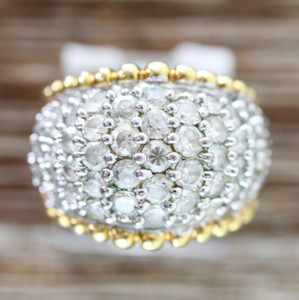 Authentic VINTAGE CZ DOME BAND STERLING SILVER 925 RING SZ 7 GOLD PLATED RETRO PRETTY