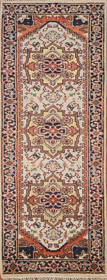 Grey Heriz Serapi Indian Hand-Knotted 8 ft. Runner Rug for Hallway 3'x8'
