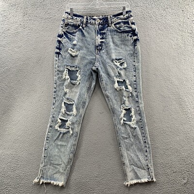 KanCan Distressed Raw Hem Jeans Women 9/28 Blue Ripped Acid