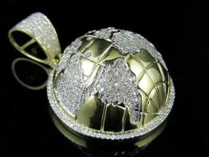 Authentic 2Ct Round Cut Lab-Created Diamond 14K Two-Tone Gold Plated Half 3D Globe Pendant
