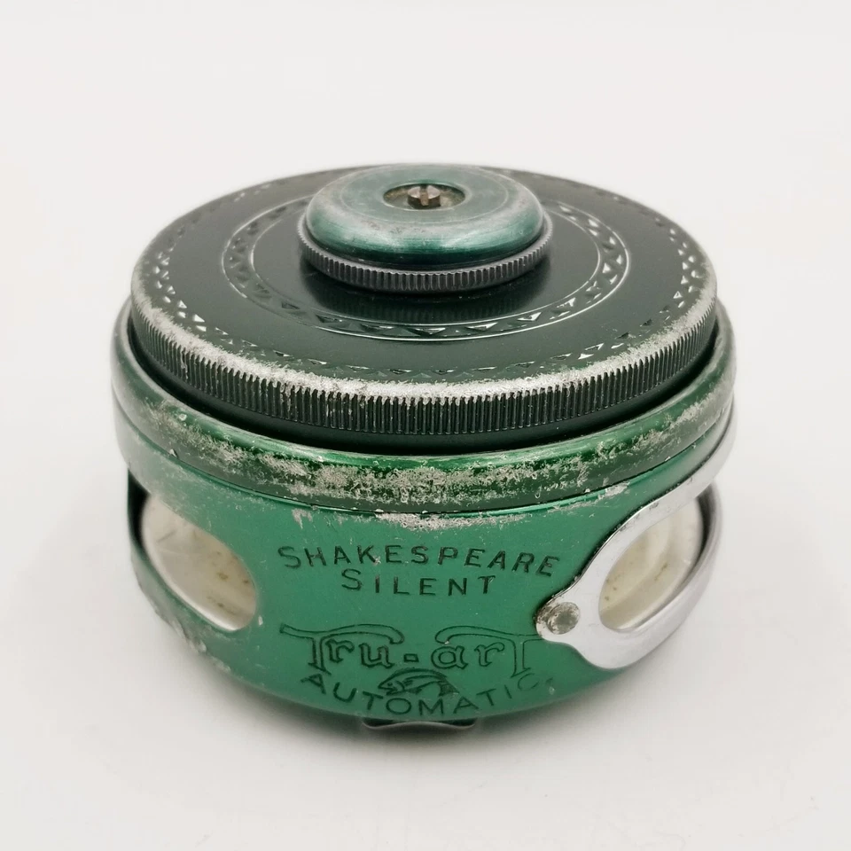 Carrete de mosca vintage Shakespeare Silent TRU ART automático 1835 GD reparado verde Foto 3 de 4