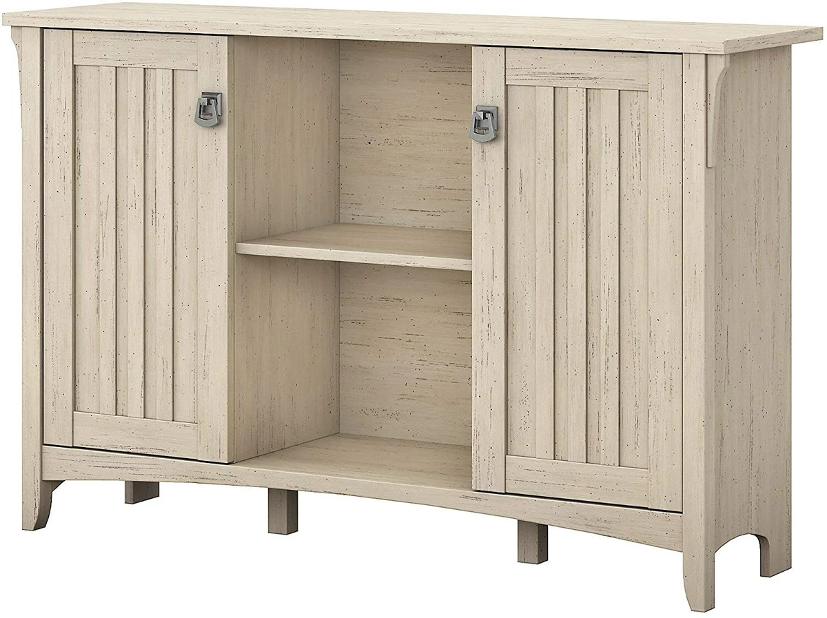 Rustic Ivory Cream Wooden Buffet Console Storage Cabinet China Server Door Curio