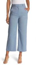 Veronica Beard Hunter Plaid Wide Straight Cropped Tailored Pants Size 0 Blue