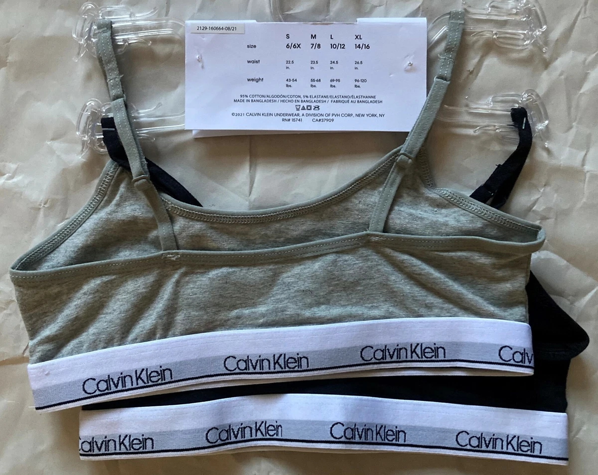 NWT CALVIN KLEIN GIRL MODERN COTTON 1 BLACK 1 GRAY BRALETTE BRA SMALL 6-6X