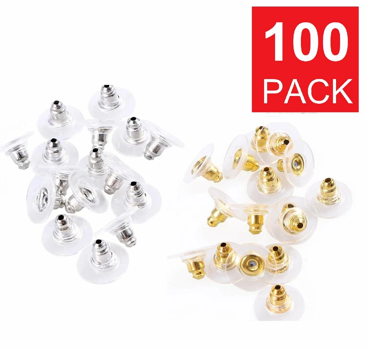 100PC Earring Backs Post Backings Stopper Silver Golden Stud