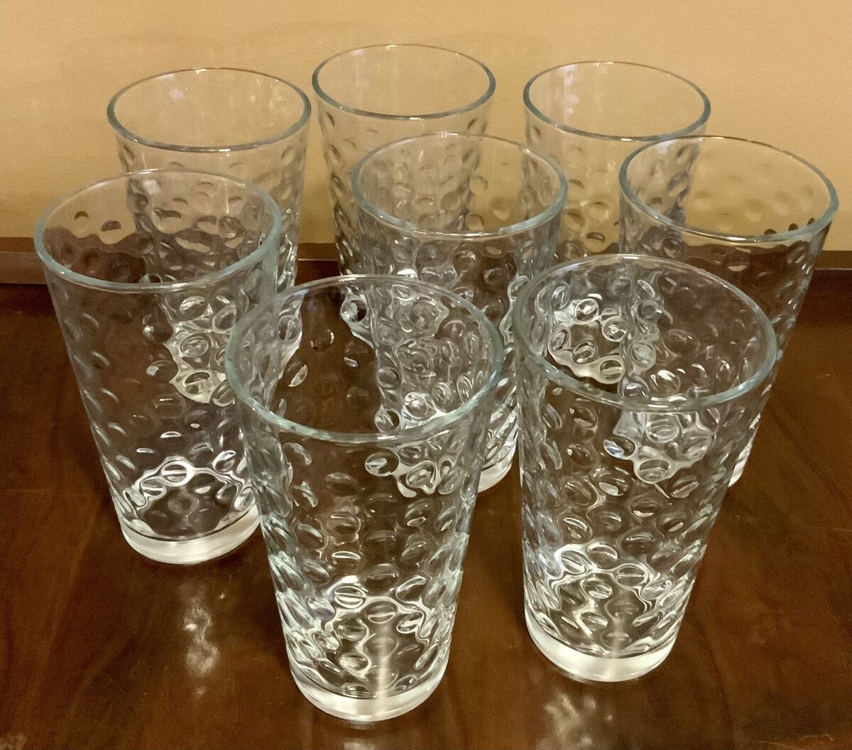 Set of 4 Libbey Clear Dot Dimple Optic Tumblers 16 Oz Drinking Glasses