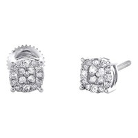 10K WeißGold Echte Diamant Unisex 5,5Mm 4 Krappen Runde Stecker Ohrringe 1/4 Ct